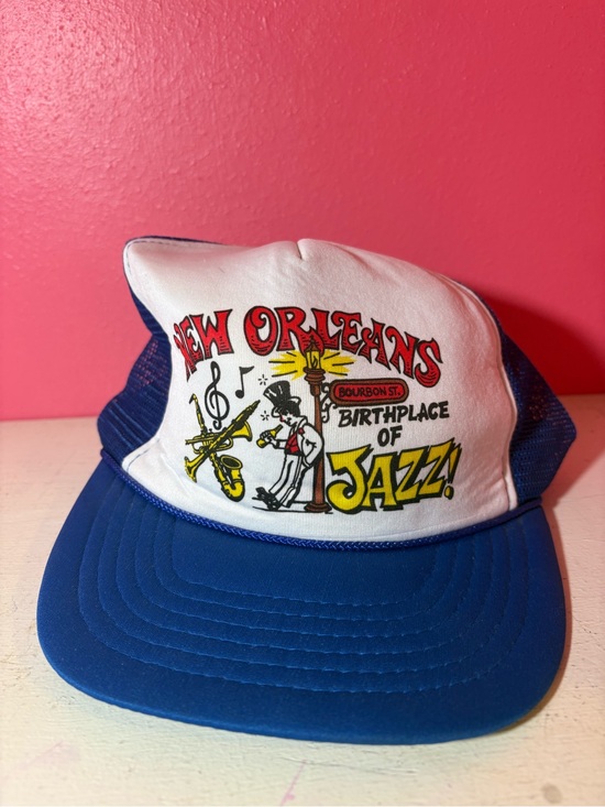 J Hats Other - J Hats VINTAGE New Orleans Birthplace of Jazz Trucker Hat GUC White Blue Bourbon